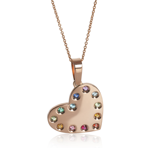myGemma Jewelry - Rose Gold Heart With Rainbow Gemstones Pendant